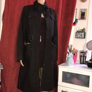 Brown Wool Knee Length Buttoned down Belted Coat